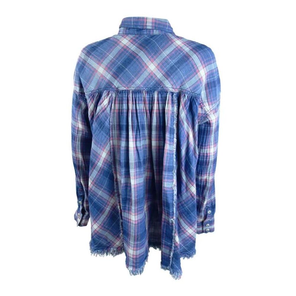 Free People Women's Seeking Starlight Plaid Shirt (XS, Chambray Combo) - Picture 2 of 3